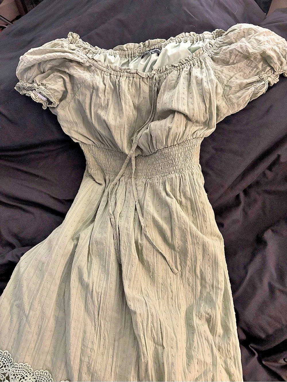 Scarlet Darkness Women Vintage/Renaissance Off-Shoulder Swiss Dot Midi Dress - L